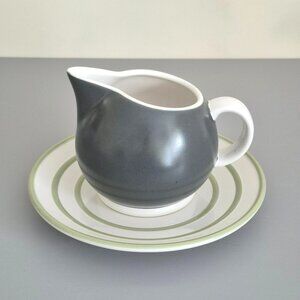 Pfaltzgraff Sphere Stoneware Gravy Boat & Underplate, Charcoal Gray & Green